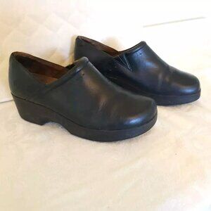 Womens Shoes For Crews Black Leather Clogs Shoes 8.5 39 Slip On Comfort Non-Slip